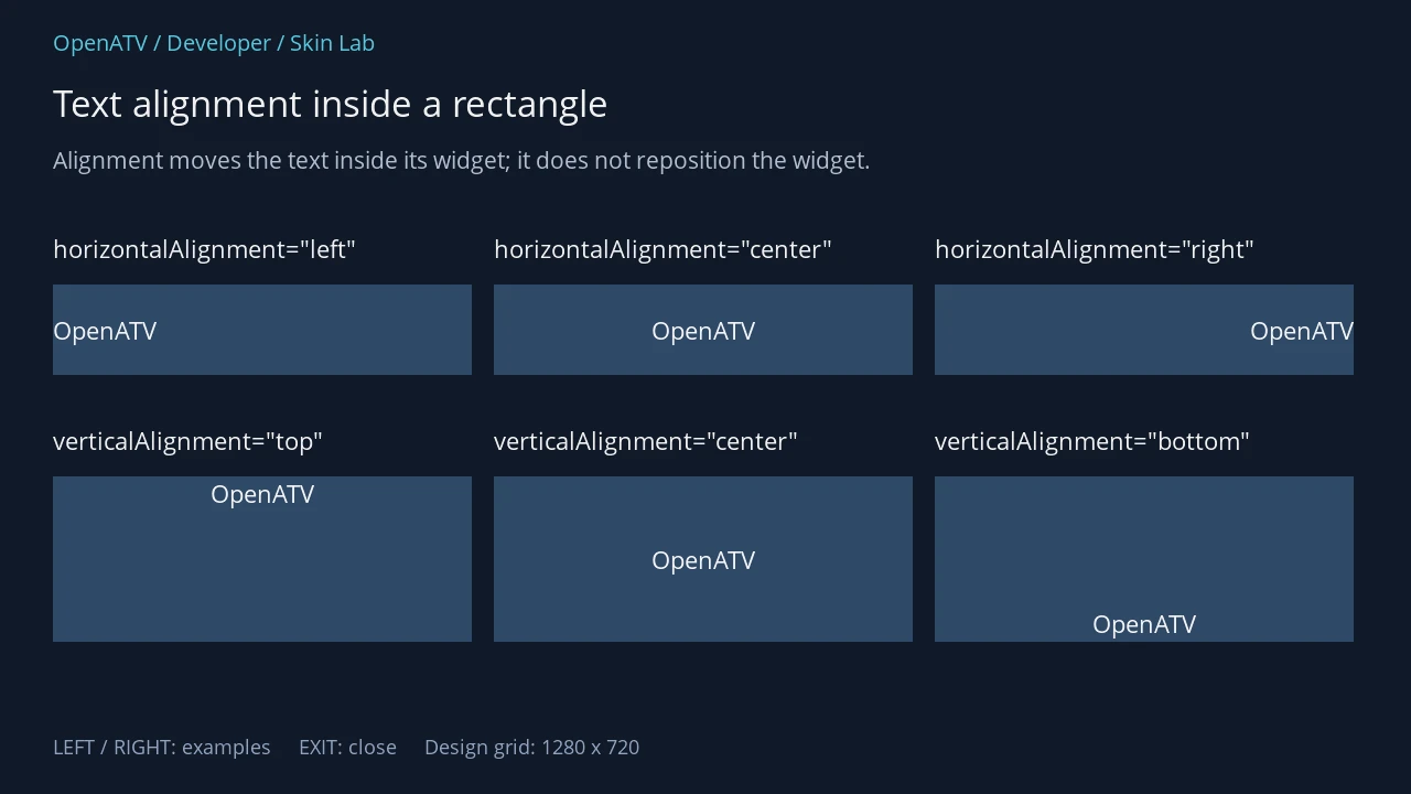 Three horizontal and three vertical text alignments in identical native label rectangles