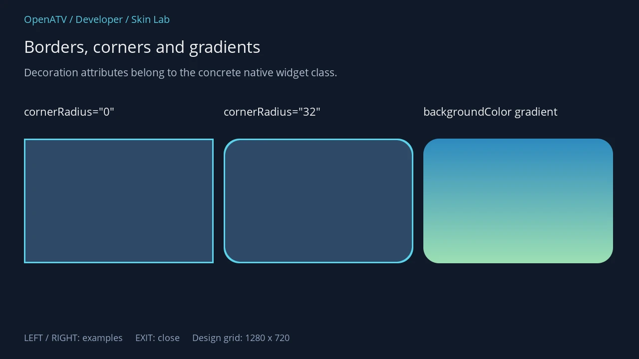 Square and rounded bordered rectangles, followed by a rounded vertical gradient