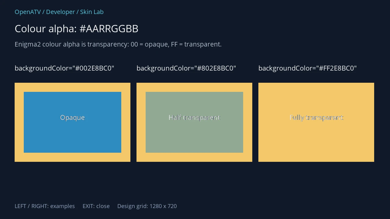 Opaque, half-transparent and fully transparent blue rectangles over a gold background