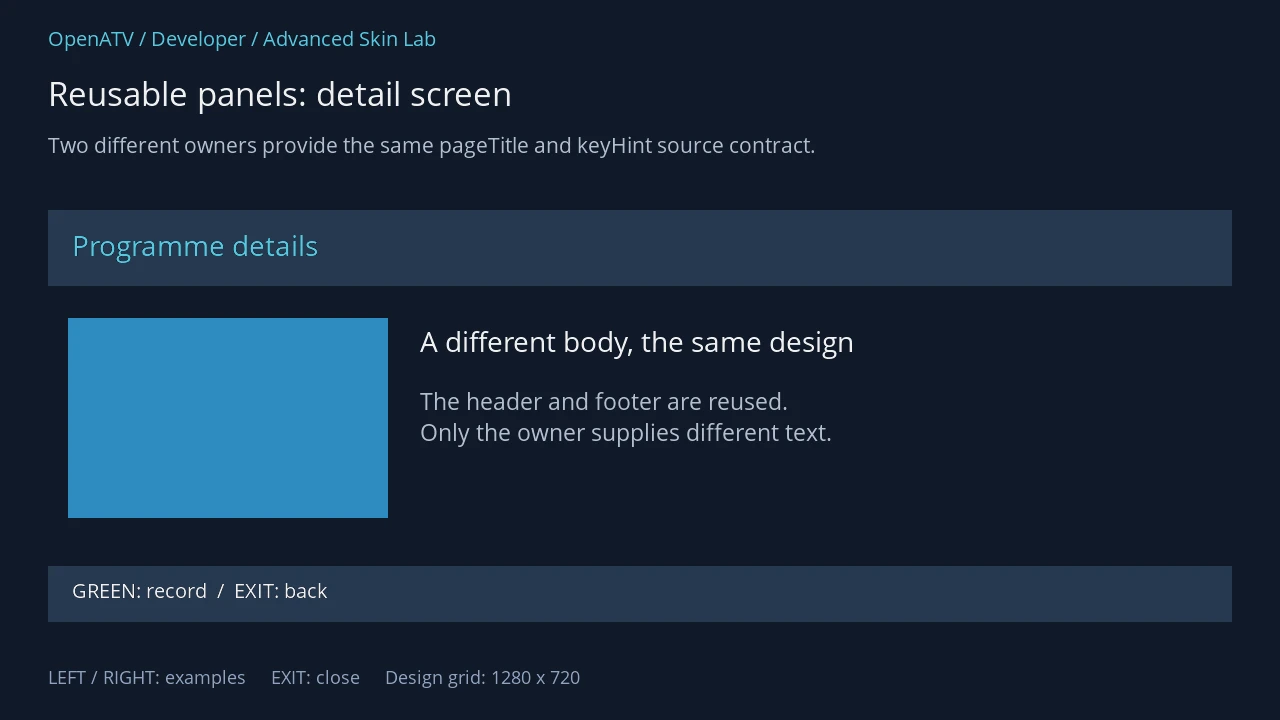 Native detail example using the same header and footer with different title and button text
